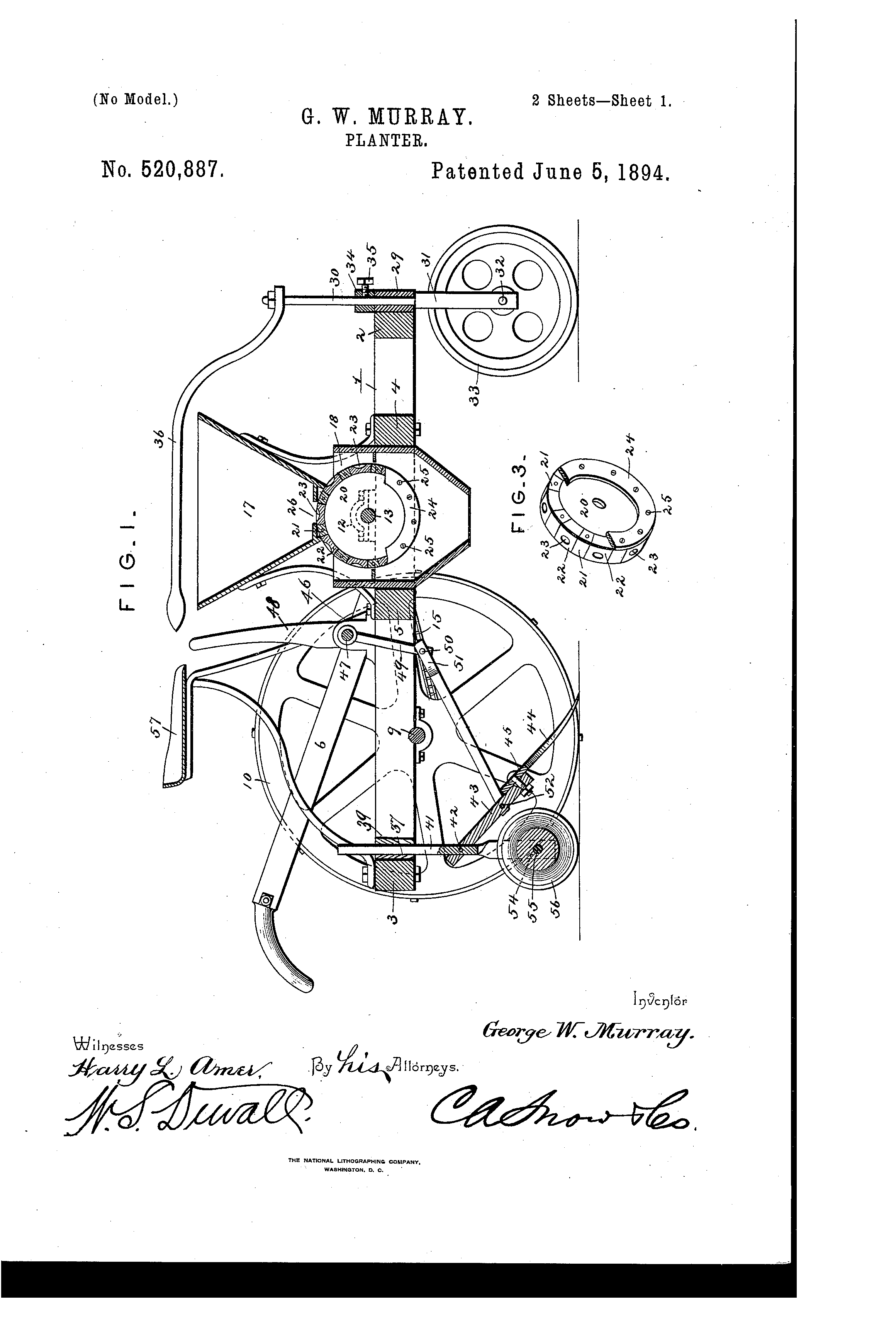 Planter – George Washington Murray – 1894 – Patent: US520887A – My 2 cents