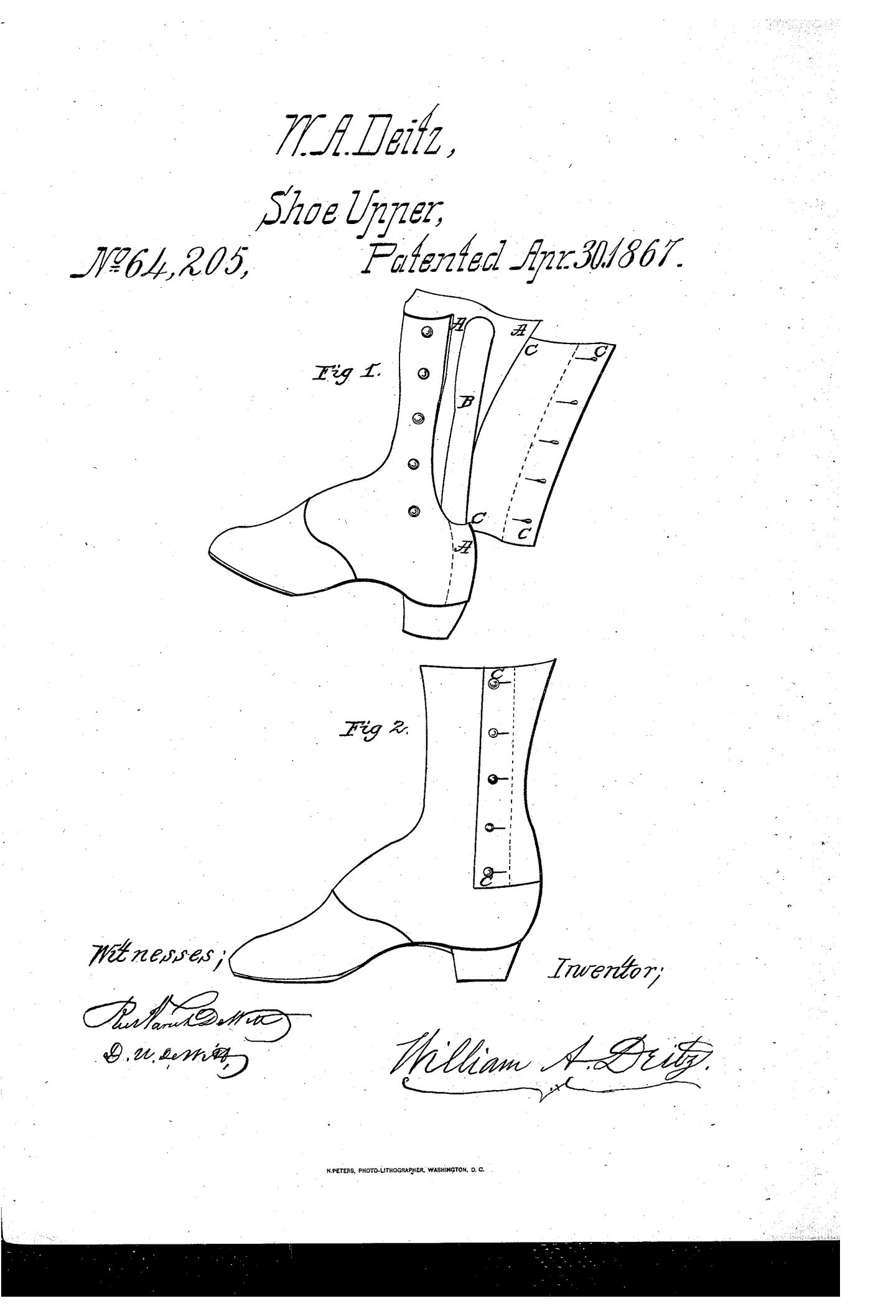 Improvements in Shoes – William A Dietz – 1867 – Patent: US64205A – My ...