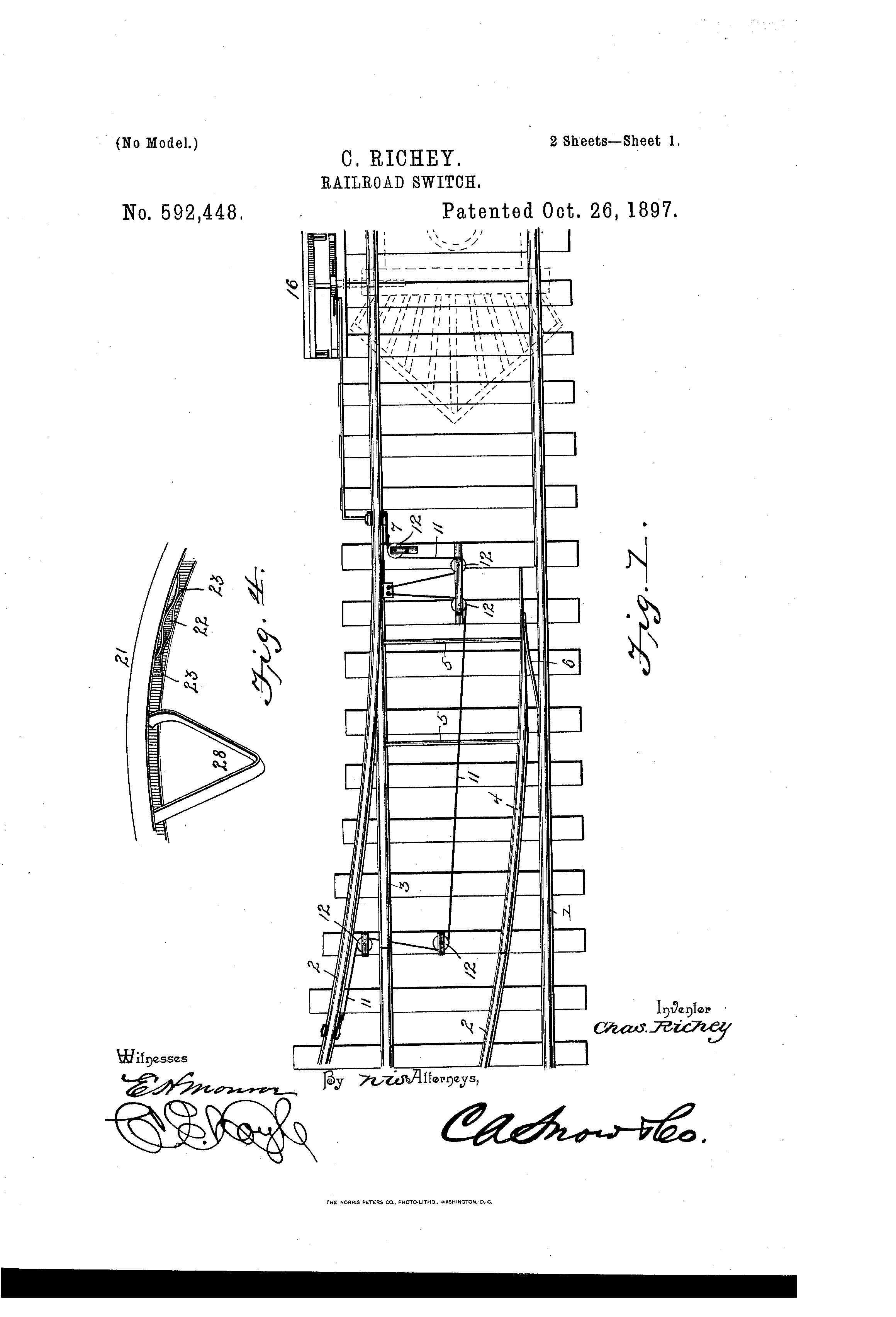 Railroad switch – Charles V. Richey – 1897 – Patent: US592448A – My 2 cents